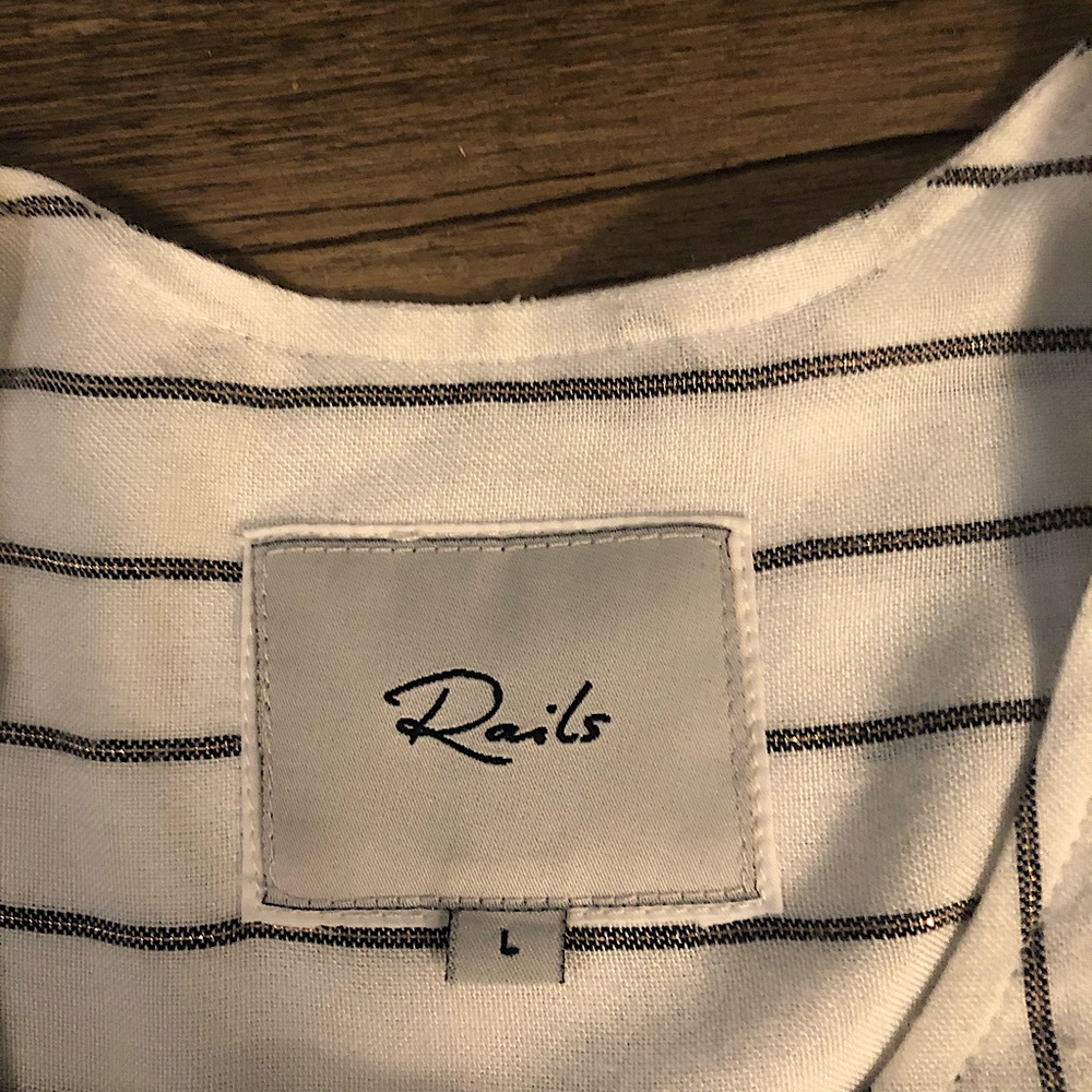 Rails Button Down Striped Peplum Blouse Size L - image 8